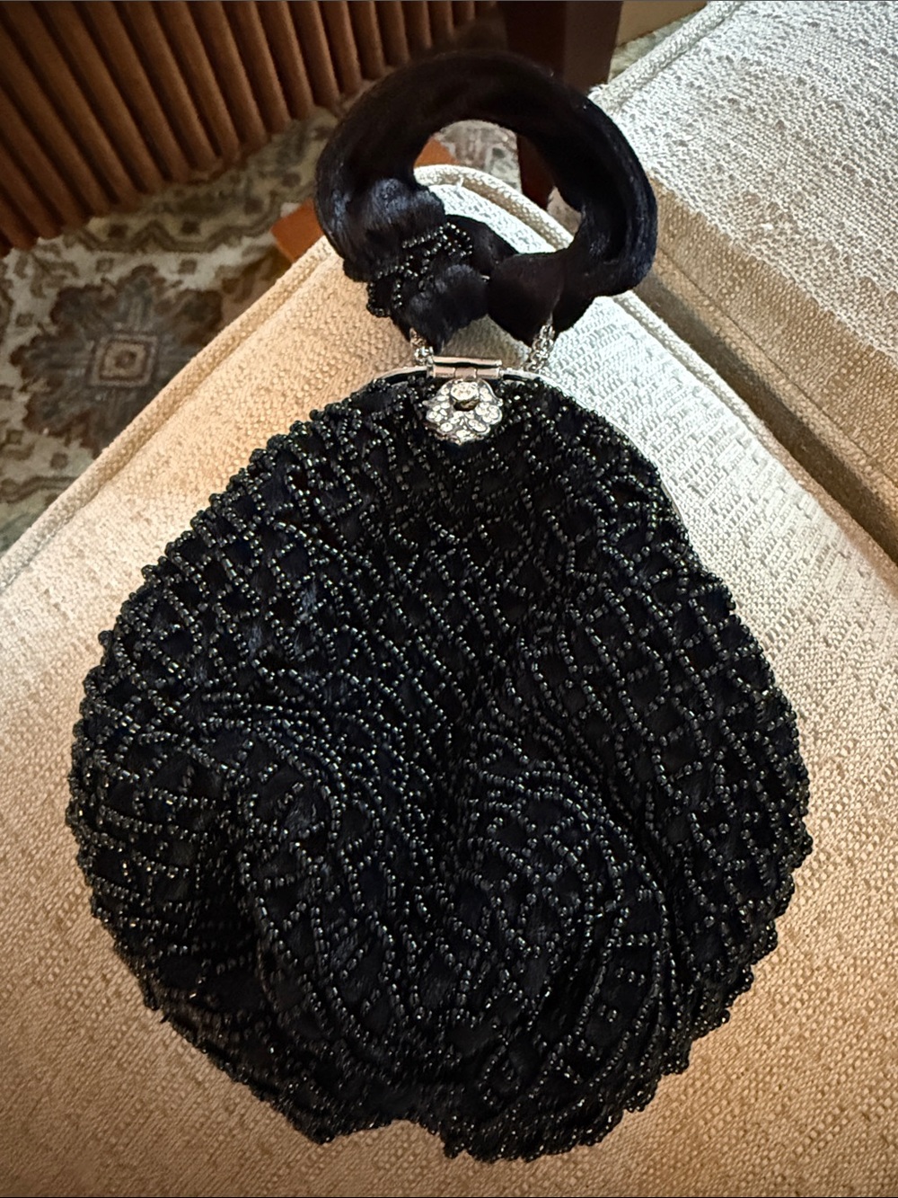 AQUA  Black beaded mini evening bag. Velvet wristlet vintage style